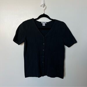 Cotton blend black short sleeves button up vest cardigan size S (can fit an L)